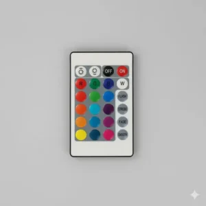 ريموت كنترول RGB للتحكم في ألوان إضاءة Infinity LED Wall Art، يشمل أوضاع Flash و Strobe و Fade و Smooth مع التحكم في السطوع وتشغيل وإيقاف الإضاءة.